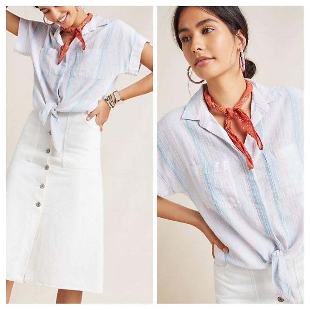 Anthropologie Cloth & Stone || pastel linen blend button up || size medium